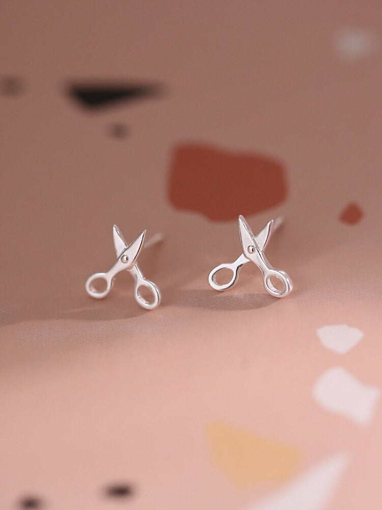 Sterling Silver Scissors Stud Earrings, Dainty Scissors Earrings, Unique and Statement Earrings, Gifts for her, E177