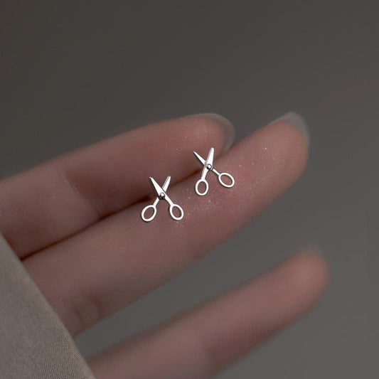 Sterling Silver Scissors Stud Earrings, Dainty Scissors Earrings, Unique and Statement Earrings, Gifts for her, E177