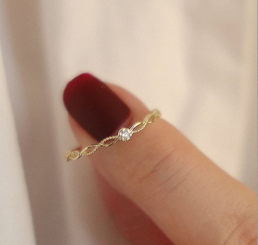 14k Gold Plated Sterling Silver Dainty CZ Hollow-out Adjustable Ring, Skinny Pretty Open Ring, Minimalist Ring, Stackable Ring, Gifts, R11