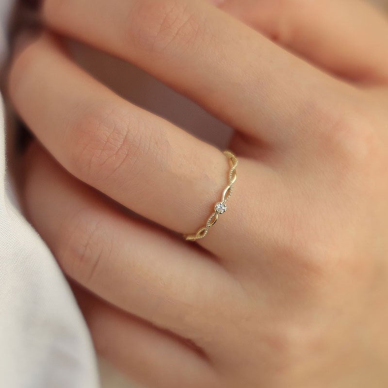 14k Gold Plated Sterling Silver Dainty CZ Hollow-out Adjustable Ring, Skinny Pretty Open Ring, Minimalist Ring, Stackable Ring, Gifts, R11