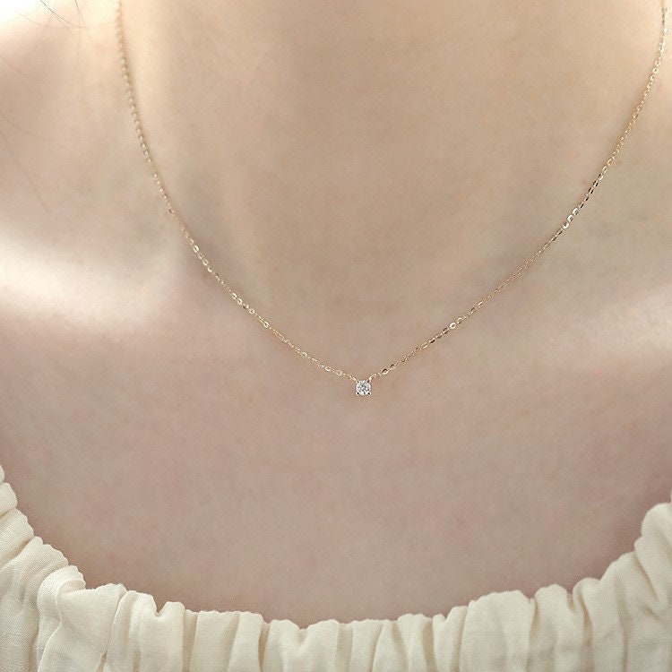 Sterling Silver Tiny CZ Necklace, Dainty Round Cut CZ Sparkly CZ Choker, Pretty and Trendy Choker, Stackable Necklace, Gifts for Her, N33