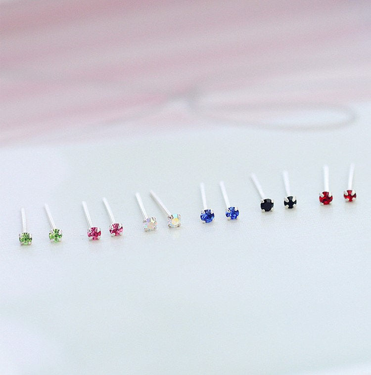 1 Earring | 925 Silver Extra Tiny Multicolor CZ Stud Earrings, Mini CZ Studs, Six CZ Color Available, Helix/Tragus Studs, Minimalist,  E190