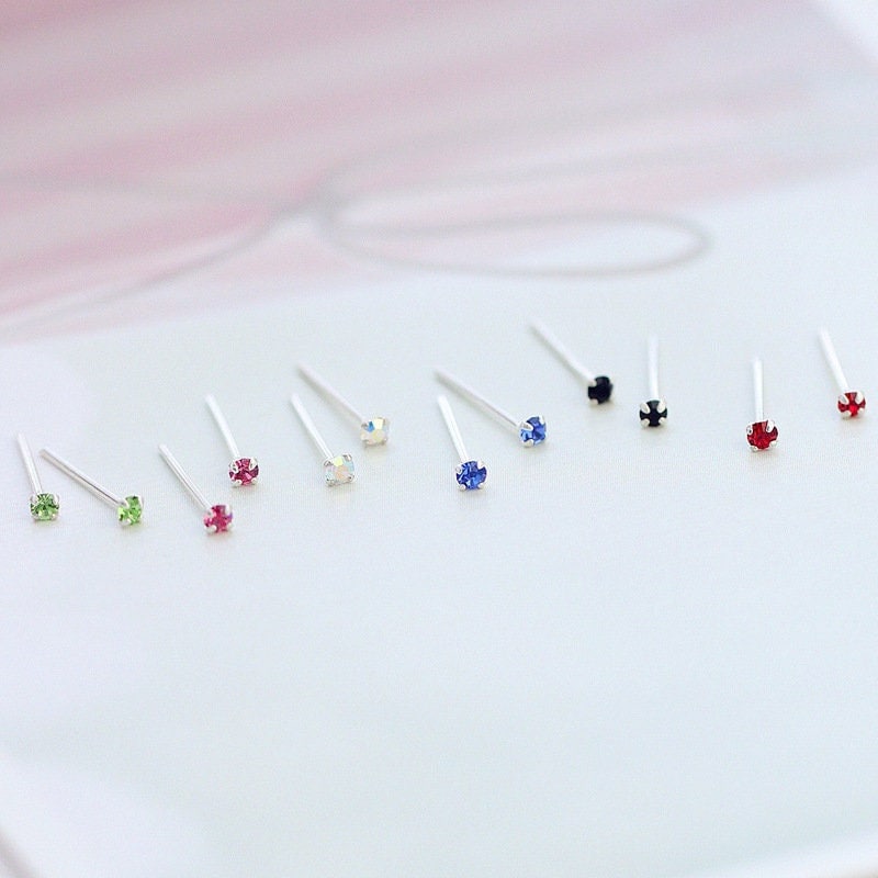 1 Earring | 925 Silver Extra Tiny Multicolor CZ Stud Earrings, Mini CZ Studs, Six CZ Color Available, Helix/Tragus Studs, Minimalist,  E190