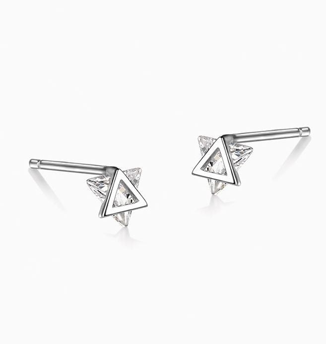 Sterling Silver Tiny Triangle CZ Stud Earrings, Sparkly CZ Triangle Studs, Dainty Geometry Earrings, Minimalist Earrings for Everyday, E192