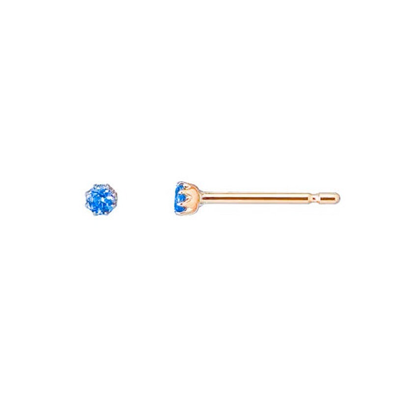 1 Pair | Gold Plated 925 Silver Round Cut Blue CZ Stud Earrings, Tiny Blue Studs, Minimalist Gold Blue Earrings, Helix/Tragus Studs, E228