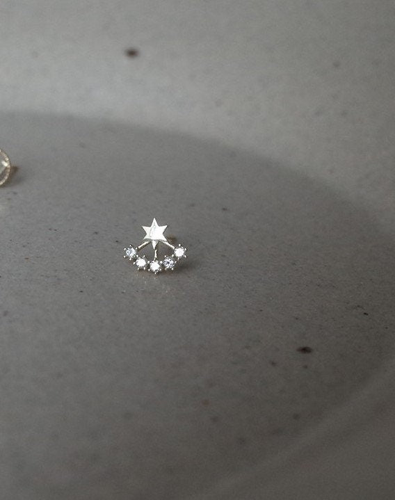 14k Gold Plated Sterling Silver Sparkly Fan-shape Star Earring, Dainty Fan & Star Studs, Stunning Star Earring, Minimalist Gift for her E198