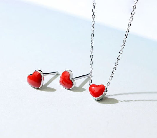 Dainty Sterling Silver Tiny Red Heart Stud Earrings, Minimalist Heart Studs, Lovely Earrings, Sweet and Pretty Design, Gifts for Her, E201