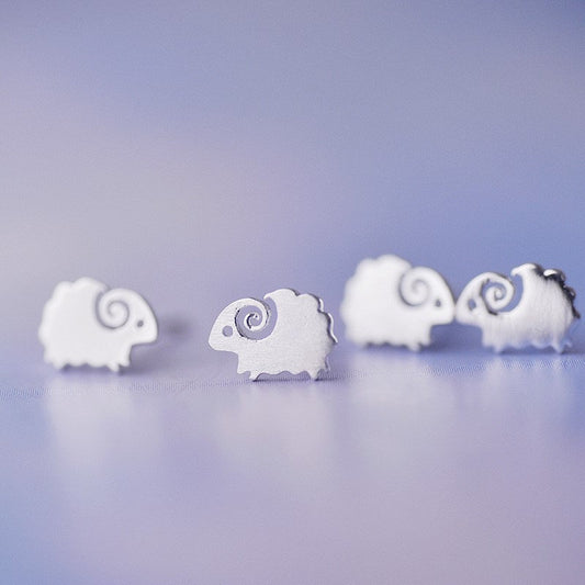 Sterling Silver Cute Sheep Stud Earrings, Adorable Sheep Animal Studs, Dainty Animal Earrings, Pretty and Lovely Design, Minimalist, E203