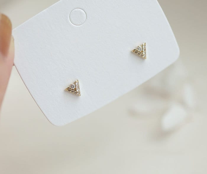 14k Gold Plated Sterling Silver Paving CZ V-shape Stud Earrings, Sparkly CZ V-letter Studs, Letter V paving CZ Earrings, Pretty studs, E205