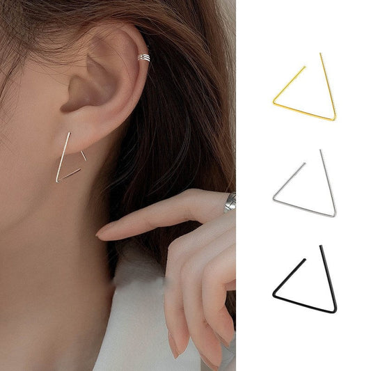 S925 Silver Dainty Triangle Hoop Earrings, Hollow-out Triangle Hoop Earring, Geometry Hoop Earrings, Three Color Available Gift for her E213