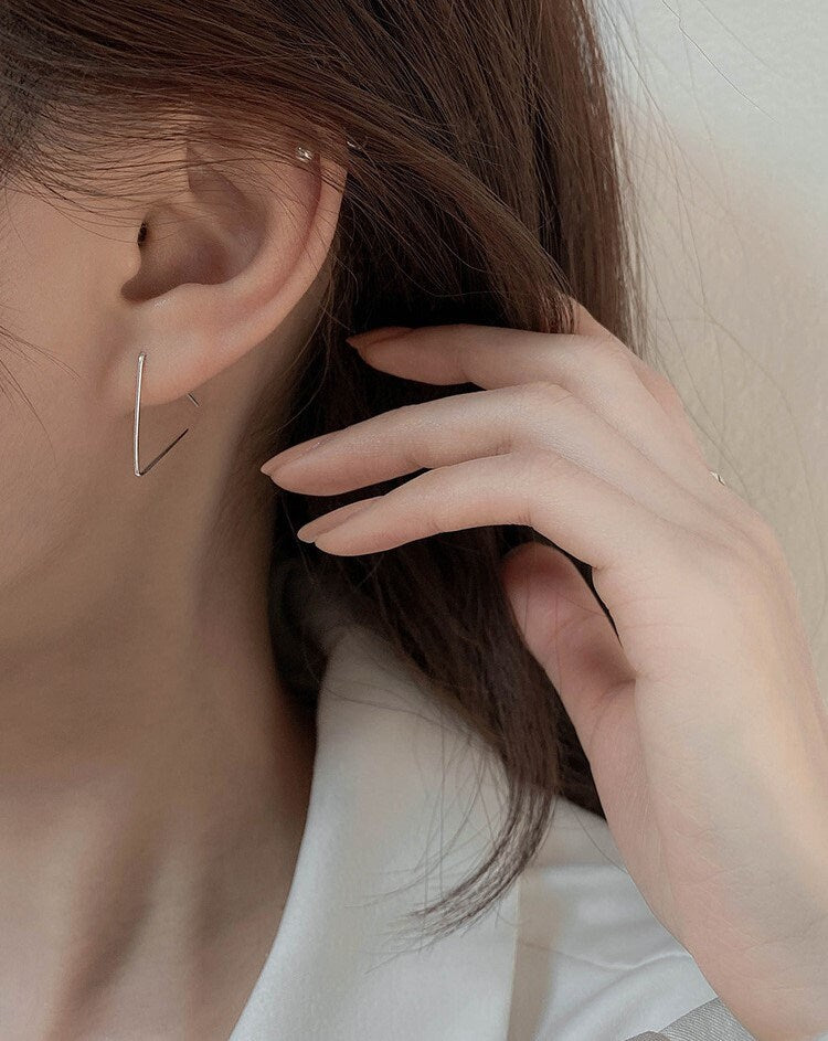 S925 Silver Dainty Triangle Hoop Earrings, Hollow-out Triangle Hoop Earring, Geometry Hoop Earrings, Three Color Available Gift for her E213