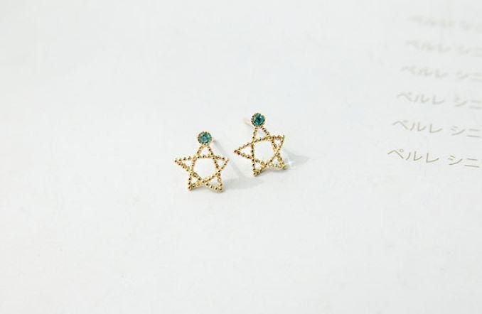 Dainty Star Emerald CZ Earrings, Gold Plated 925 Silver Hollow-out Star Green CZ Studs, Dainty Pentagram Earring, Minimalist Studs E221