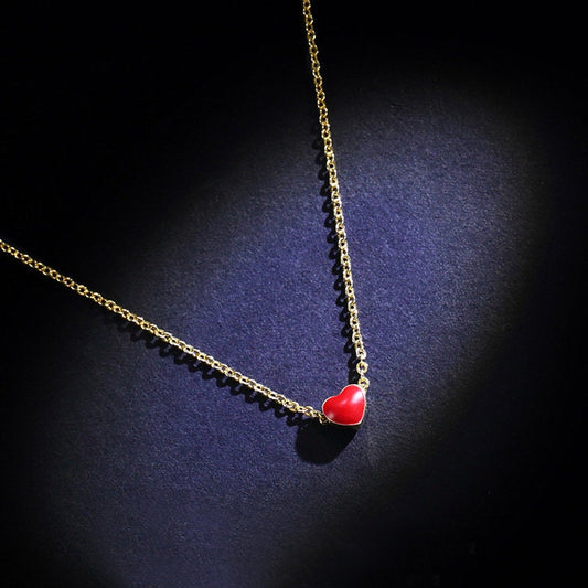 14k Gold Plated Sterling Silver Tiny Heart Necklace, Dainty Red Heart Pendant, Minimalist Gold Heart Necklace, Gold Heart Choker, Gifts, N35