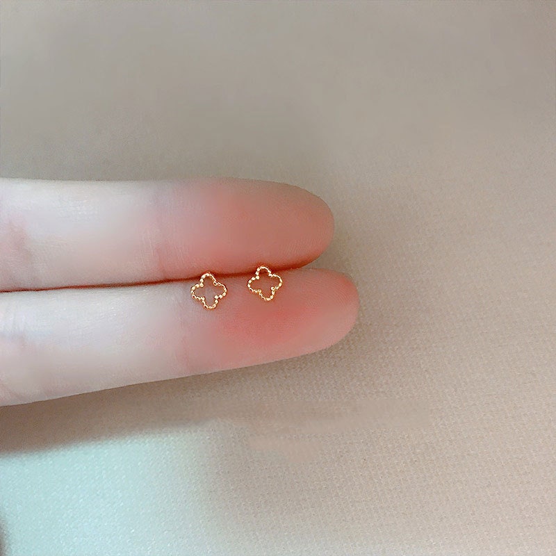 14k Gold Plated 925 Silver Tiny Geometry Stud Earrings, Minimalist Geometry Studs, Dainty Circle/Triangle/Rhombus/Heart/Flower Studs, E180