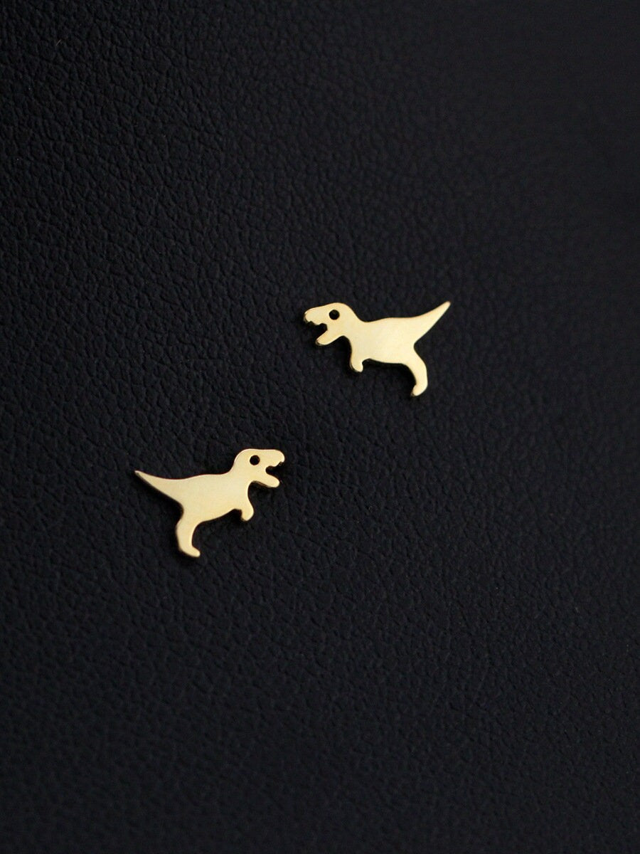 1 Pair | 14k Gold Plated 925 Silver Tiny Dinosaur Stud Earrings, Gold Tyrannosaurus/Brachiosaurus/Crocodile Earrings, Animal Earrings, E237