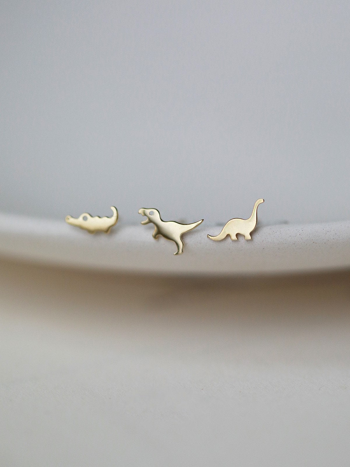 1 Pair | 14k Gold Plated 925 Silver Tiny Dinosaur Stud Earrings, Gold Tyrannosaurus/Brachiosaurus/Crocodile Earrings, Animal Earrings, E237