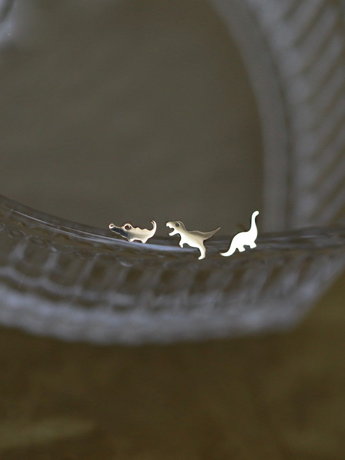 1 Pair | 14k Gold Plated 925 Silver Tiny Dinosaur Stud Earrings, Gold Tyrannosaurus/Brachiosaurus/Crocodile Earrings, Animal Earrings, E237