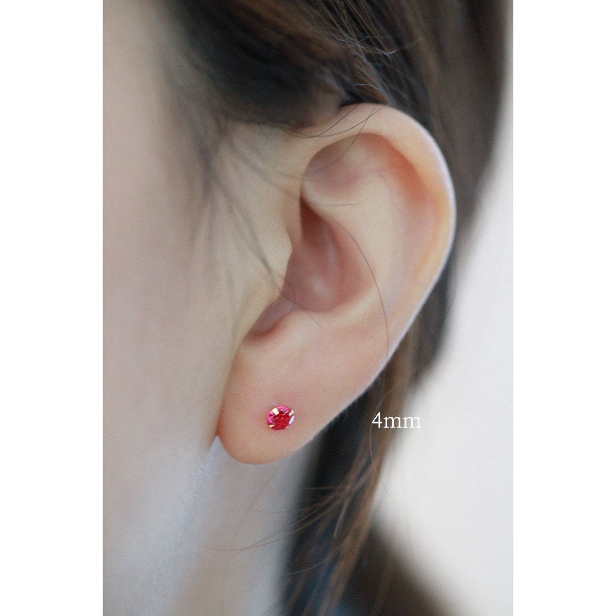 1 Pair | 14k Gold Plated 925 Silver Round Cut Ruby CZ Stud Earrings, Tiny Simple Red Studs, Minimalist Studs, Helix/Tragus Studs, E244