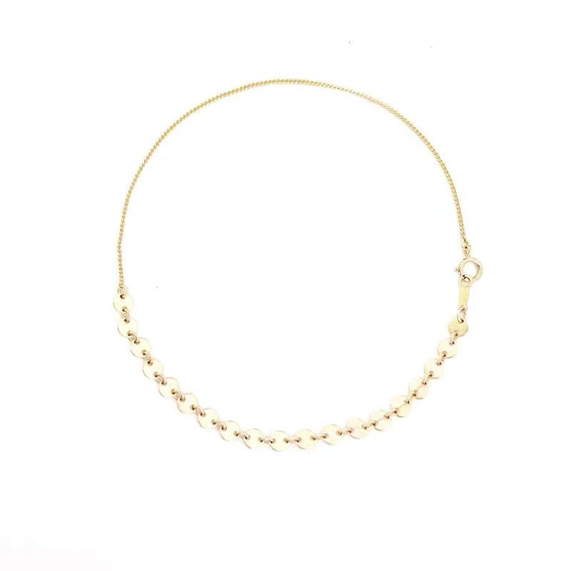 14k Gold Plated Sterling Silver Gold Coin Charm Anklets, Dainty Disc Charm Ankle Bracelet, Disc-Linked Gold Anklet, Minimalist Anklet, A04