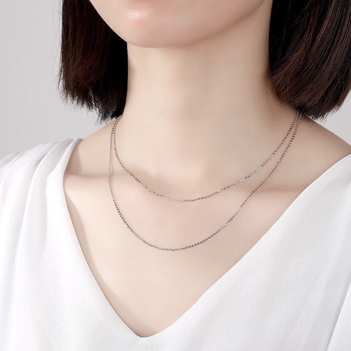 Sterling Silver Skinny Necklace, Sparkly Chain Necklace, Minimalist Silver Chain Necklace, o Shape Chain Necklace, Stackable Chain, N38