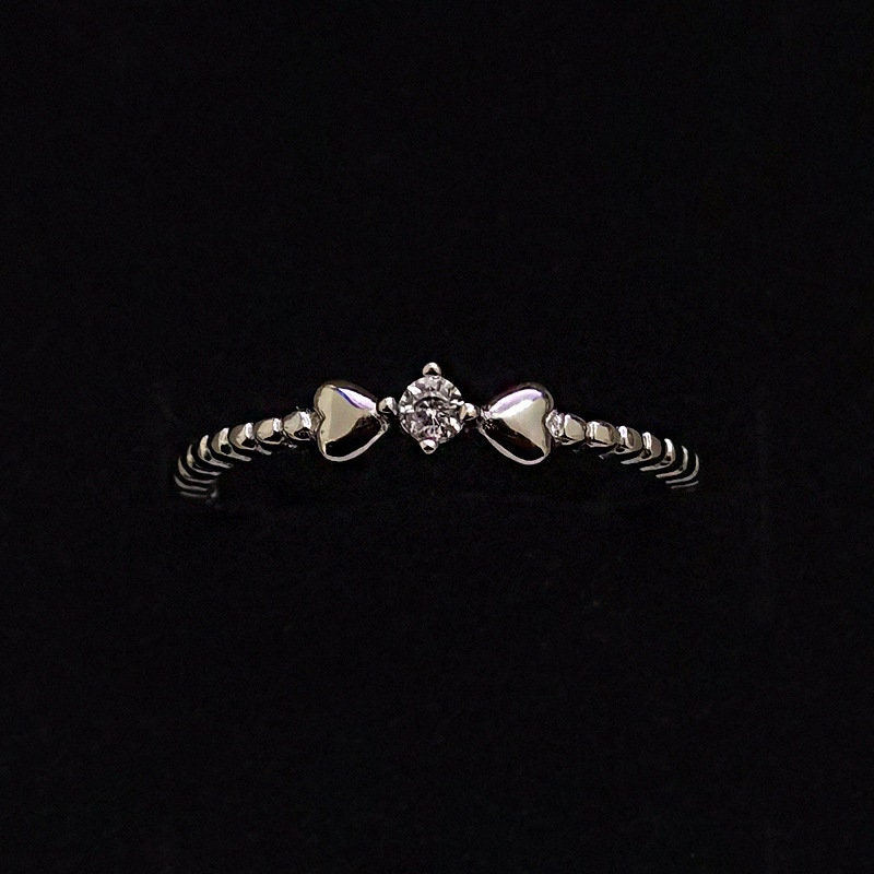 14k Gold Plated Sterling Silver CZ Dainty Bowknot Adjustable Ring, Ribbon Bow Open Size Ring, Skinny Open Ring, Silver or Gold, Gift, R12