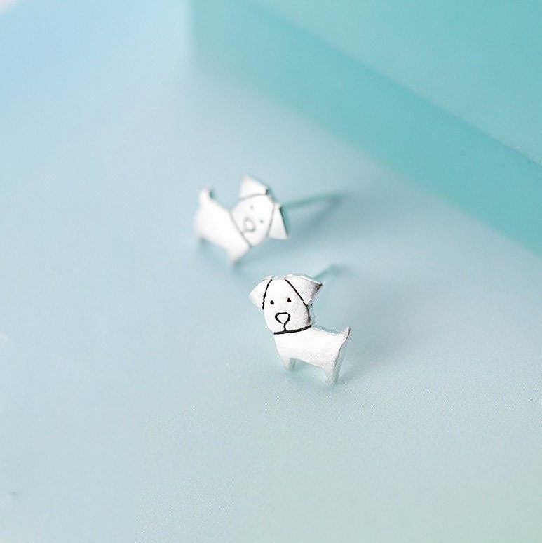 Sterling Silver Cute Dog Stud Earrings, Puppy Earring, Pet Animal Earrings, Adorable Animal Earrings, Silver Dog Studs, E248