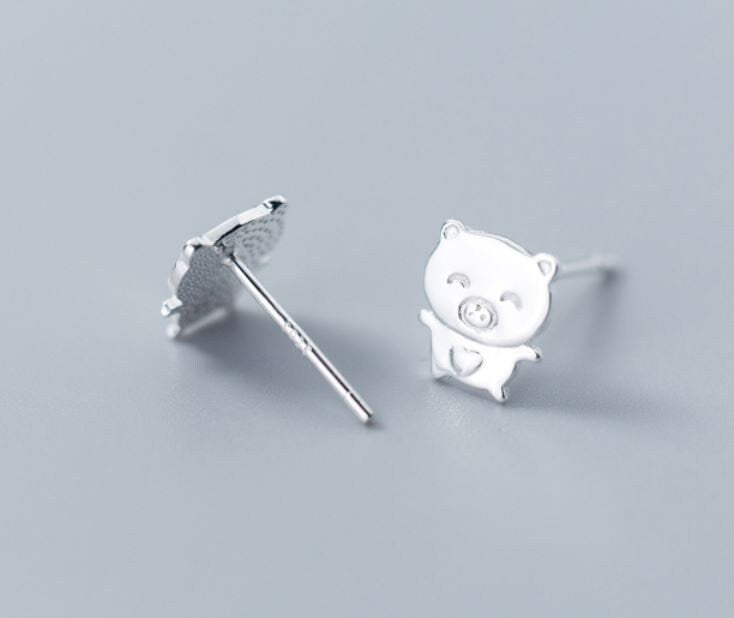 Sterling Silver Piggy Heart Stud Earrings, Small Pig Earring, Smiley Piglet Earrings, Cute Animal Earrings, Gifts for Her, E249