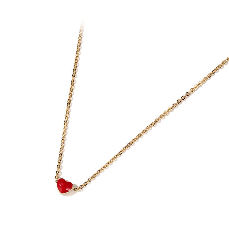 14k Gold Plated Sterling Silver Tiny Heart Necklace, Dainty Red Heart Pendant, Minimalist Gold Heart Necklace, Gold Heart Choker, Gifts, N35