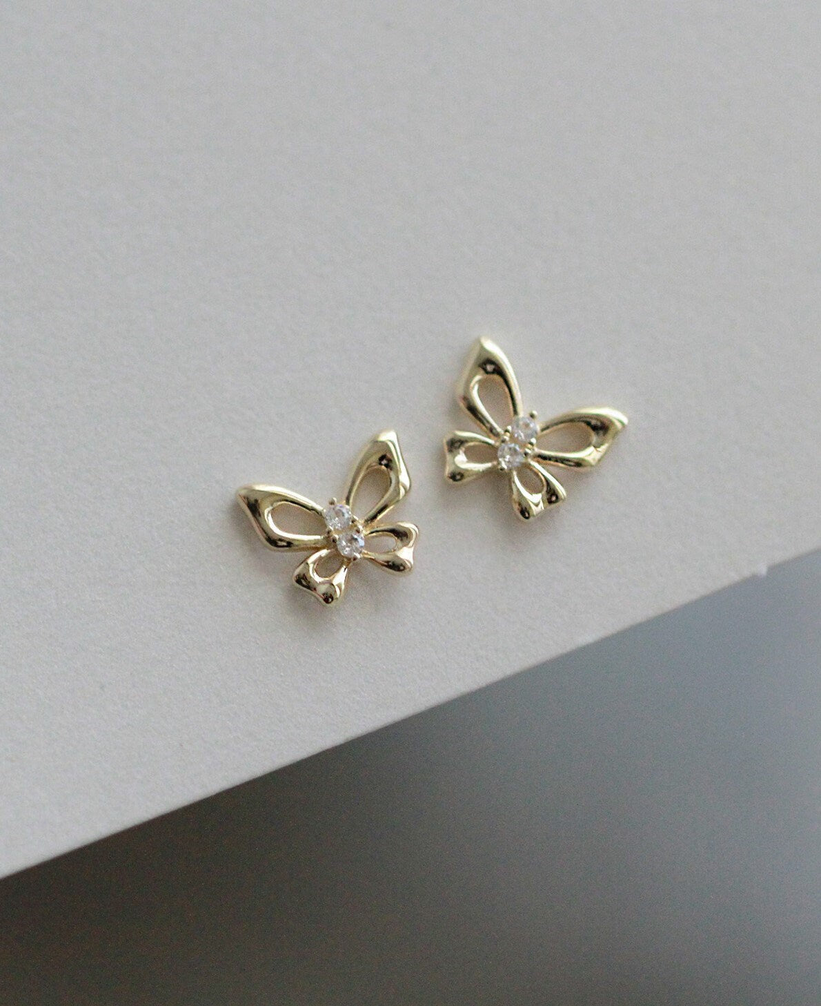 1 Pair | 14k Gold Plated Sterling Silver Butterfly CZ Stud Earrings, Gold Butterfly Earrings, Animal Earrings,  Minimalist Earrings, E255