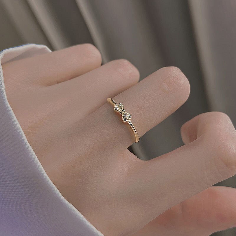 Dainty Bowknot CZ Adjustable Ring, 14k Gold Plated 925 Silver Sparkly CZ Bow Adjustable Ring, Delicate CZ Open Ring, Skinny Ring, Gifts, R15