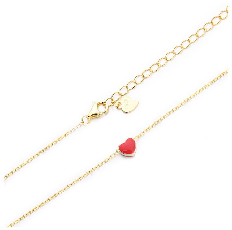 14k Gold Plated Sterling Silver Tiny Heart Necklace, Dainty Red Heart Pendant, Minimalist Gold Heart Necklace, Gold Heart Choker, Gifts, N35