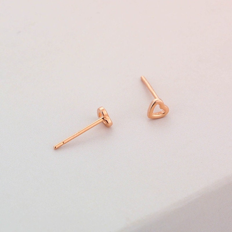 1 Pair | Extra Tiny Hollow-out Heat Studs, Gold Plated 925 Silver Dainty Heart Earrings, Pretty Tiny Studs, Heart Studs, Helix Studs, E211