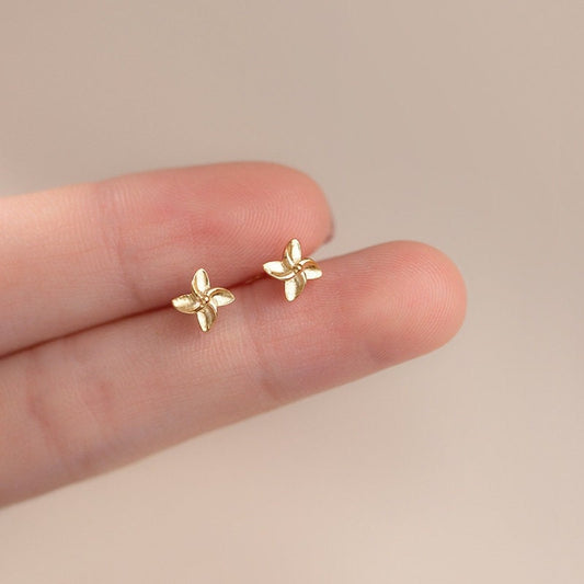 14k Gold Plated Sterling Silver Tiny Windmill Stud Earrings, Gold Tiny Studs, Tiny Flower Studs, Minimalist Earrings, Helix Studs, E226