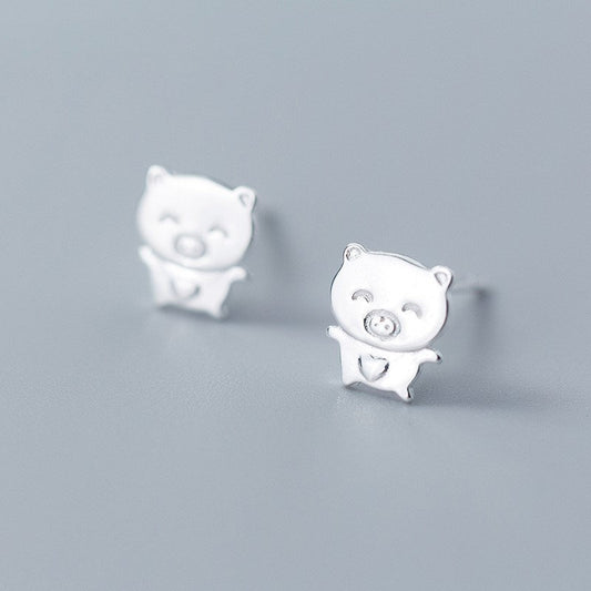 Sterling Silver Piggy Heart Stud Earrings, Small Pig Earring, Smiley Piglet Earrings, Cute Animal Earrings, Gifts for Her, E249