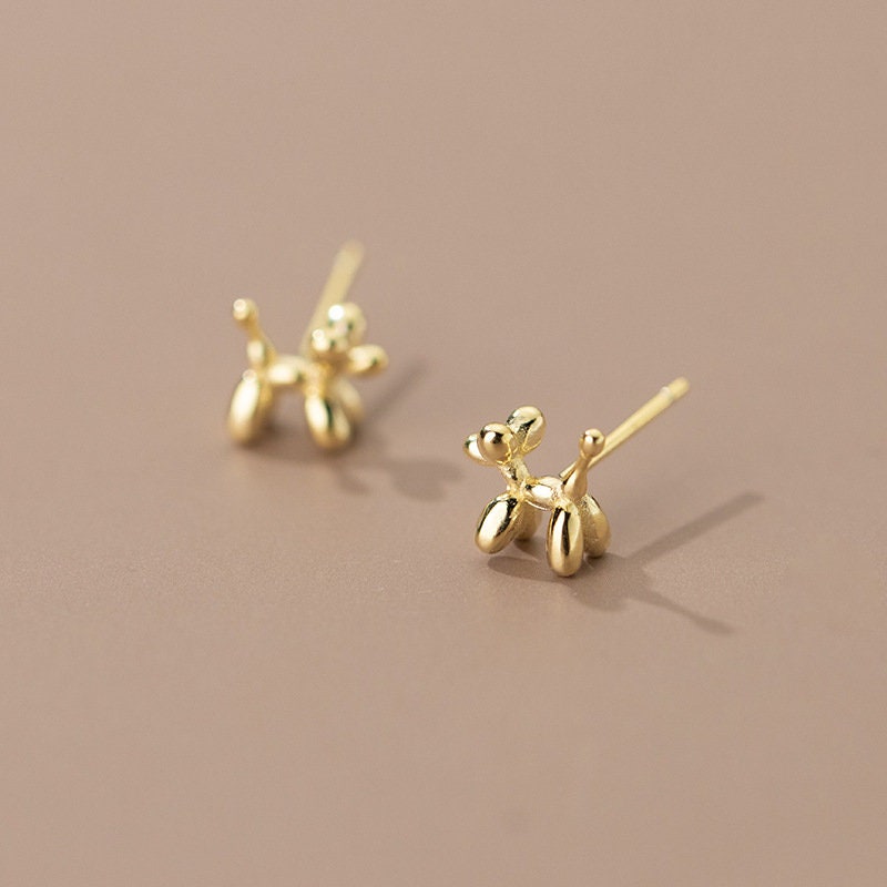 925 Silver Tiny Balloon Poodle Stud Earrings, Dog Studs, Cute Puppy Earrings, Pet Dog Earring, Minimalist Animal Studs, Silver or Gold, E253