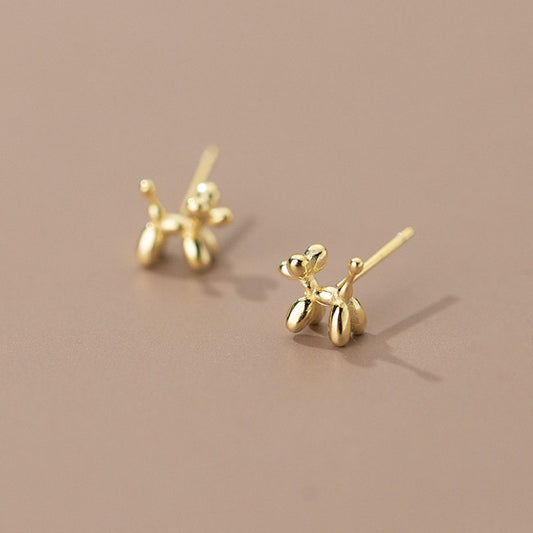 925 Silver Tiny Balloon Poodle Stud Earrings, Dog Studs, Cute Puppy Earrings, Pet Dog Earring, Minimalist Animal Studs, Silver or Gold, E253