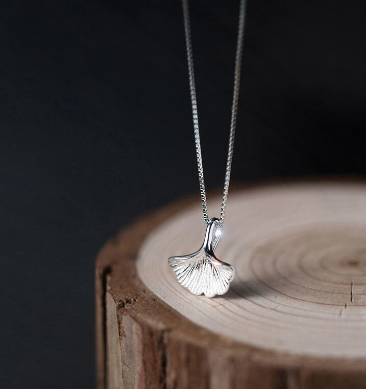 Sterling Silver Ginkgo Leaf Necklace, Dainty Leaves Necklace, Silver Leaf Pendant, Minimalist Ginkgo Necklace, Gifs for Her, N40