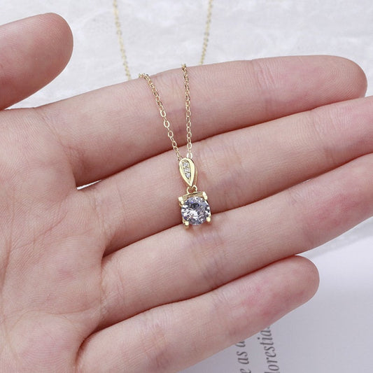 14k Gold Plated Sterling Silver Round Cut CZ Necklace, Sparkly Round CZ Pendant, Dainty Gold Necklace, Minimalist CZ Necklace, Gifts, N44