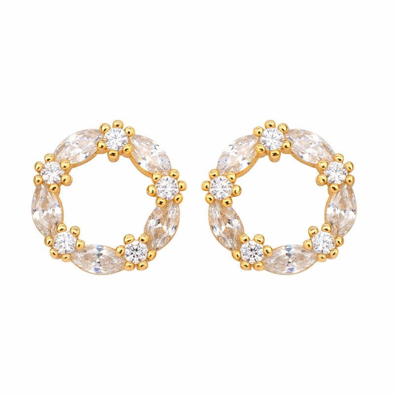 1 Pair | 14k Gold Plated 925 Silver Circle CZ Stud Earrings, Sparkly CZ Circle Studs, Minimalist Round Studs, E263