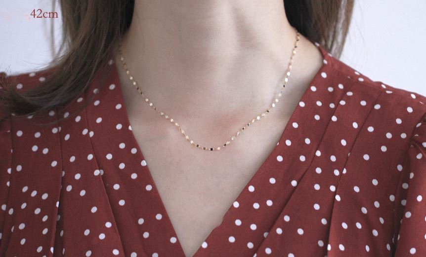 14k Gold Plated 925 Silver Sparkly Mirror Necklace, Gold Choker Necklace, Delicate Skinny Chain Necklace, Minimalist Layered Necklace, N45