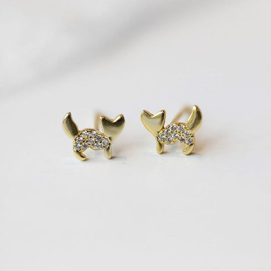 S925 Silver CZ Cat Stud Earrings, Adorable Kitty Earrings, Cute Kitten Studs, Gold Cat Earring, Minimalist CZ Animal Studs Gift for her E256