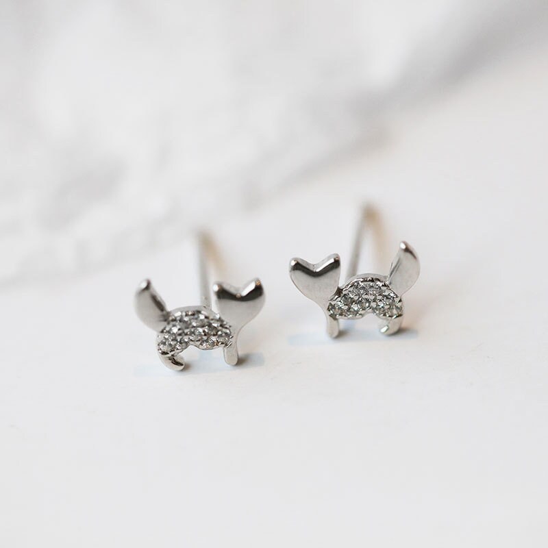 S925 Silver CZ Cat Stud Earrings, Adorable Kitty Earrings, Cute Kitten Studs, Gold Cat Earring, Minimalist CZ Animal Studs Gift for her E256