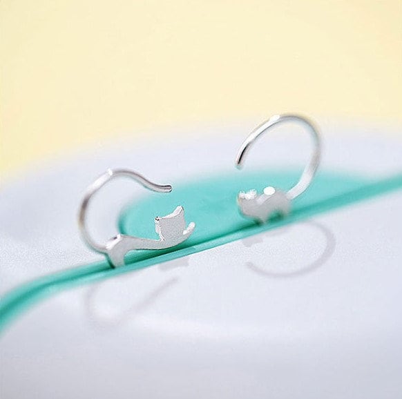 Sterling Silver Cats Hook Earrings, Mismatch Kitty Earrings, Adorable Animal Earrings, Pet-lover Earring, Kitten Hook Earrings, Gift, E259