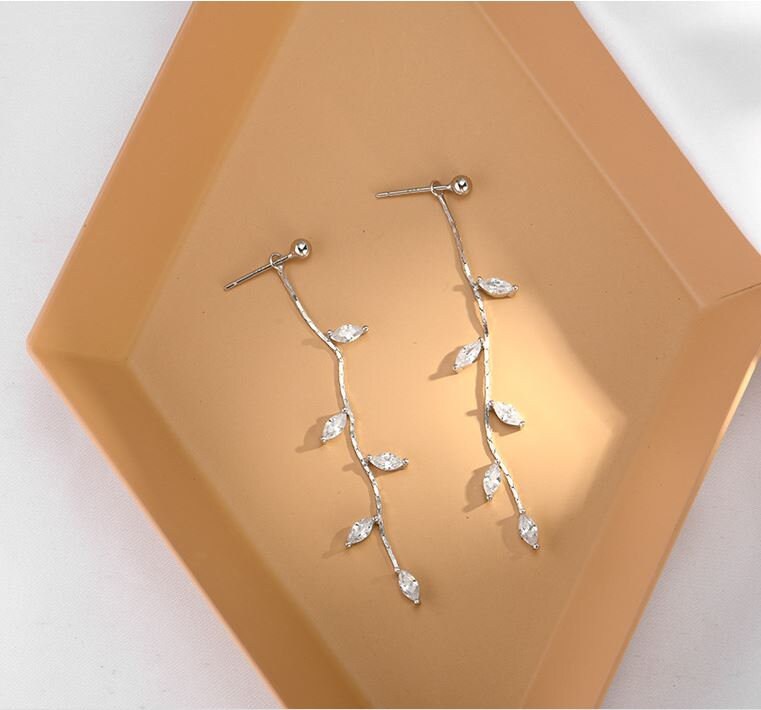 Sterling Silver Leaves Dangle & Drop Earrings, Delicate Leaf Dangle Earrings, Minimalist Leaf Earrings, Wedding Earrings, Bridal Gifts, E285