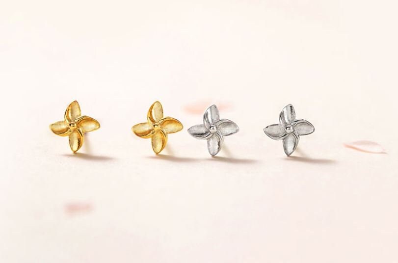 14k Gold Plated Sterling Silver Tiny Windmill Stud Earrings, Gold Tiny Studs, Tiny Flower Studs, Minimalist Earrings, Helix Studs, E226