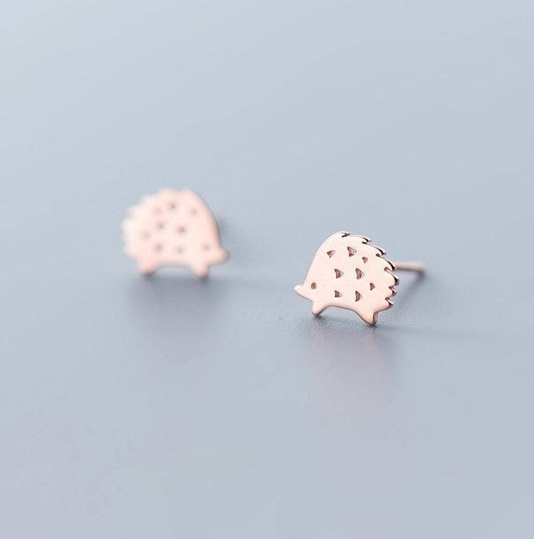 S925 Silver Adorable Hedgehog Stud Earrings, Hedgehog Earrings, Animal-lover Earrings, Minimalist Earring, Silver or Rose Gold, Gifts, E280