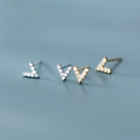 925 Silver Chevron Earrings, Dainty V Stud Earrings, Geometric Earring, CZ Stud Earrings, Arrow Post Earring, Silver or Gold, Minimalist E34