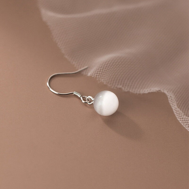 Sterling Silver Cat's Eye Hook Drop Earrings, Simulated Moonstone Drop Earrings, Minimalist Stone Hook Earrings, Gift for Her, E287