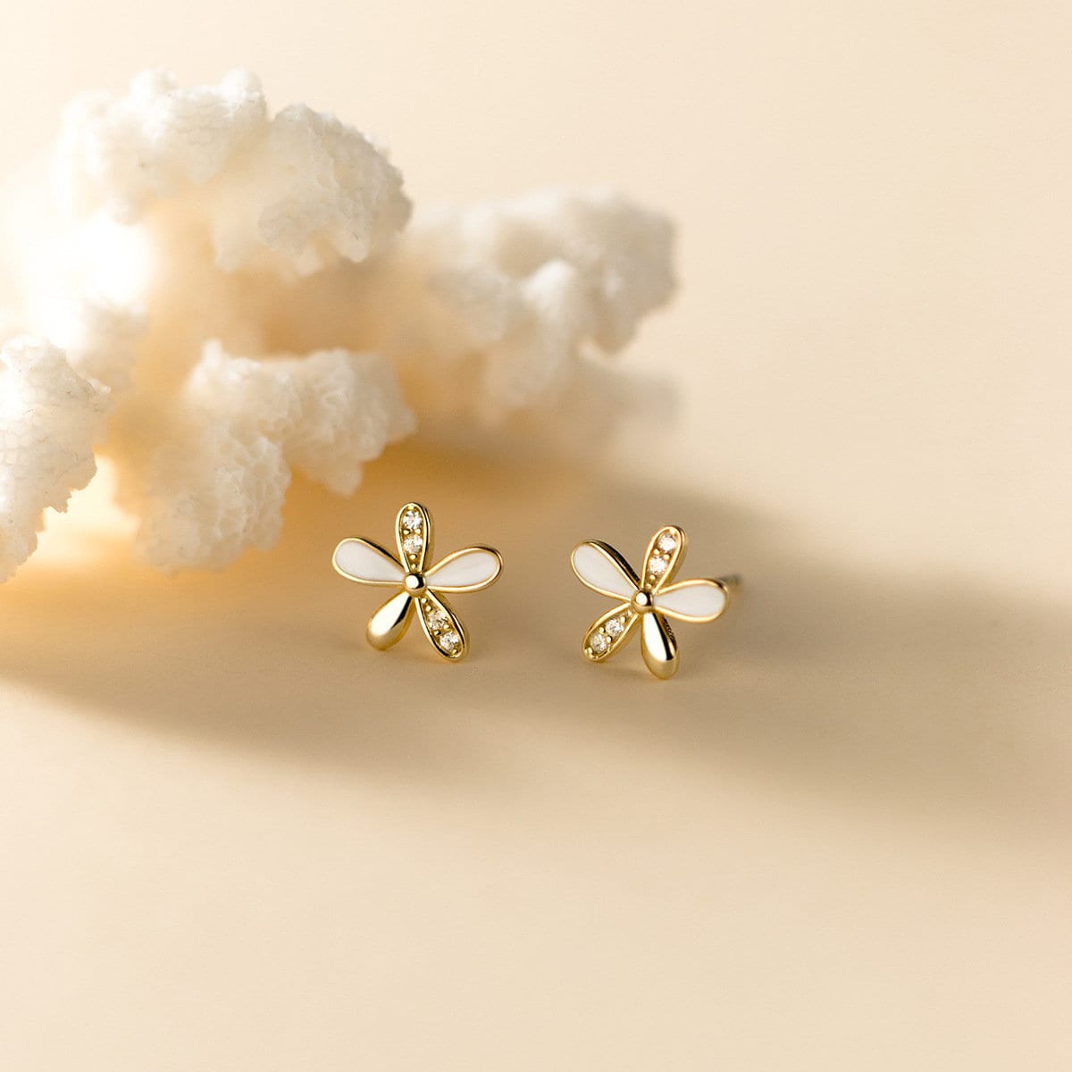 14K Gold Plated 925 Silver Delicate Flower Stud Earrings, CZ Flower Studs, Plant Earring, Sweet Pretty Design, Minimalist Studs, Gift,  E290