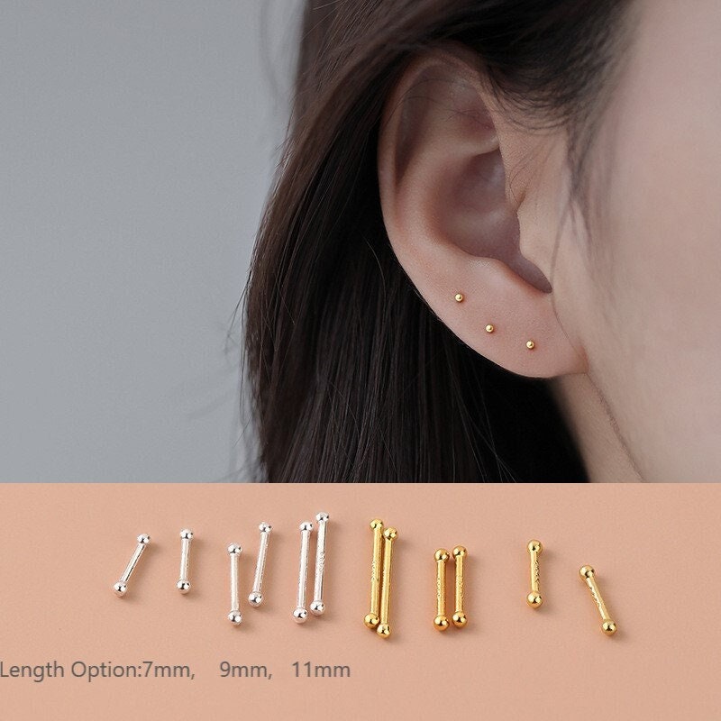 S925 Silver Tiny Ball Earrings, Sleep Earrings, Ear Healing Sticks, Helix Studs Tragus Studs, Two Balls to Prevent Loss, Tiny Dot Studs E292